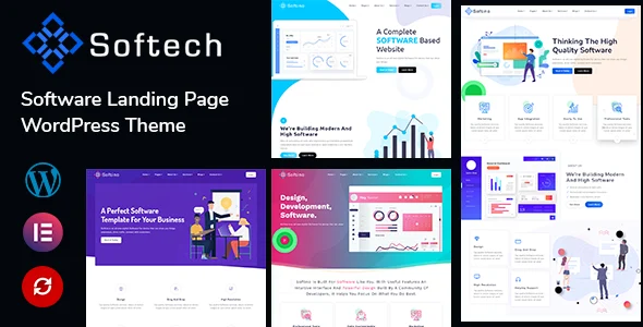 Softech - Software & Landing Page WordPress Theme WordPress theme homepage layout for a app technology website