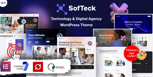 Softeck - Digital Agency WordPress WordPress theme homepage layout for a agency technology website
