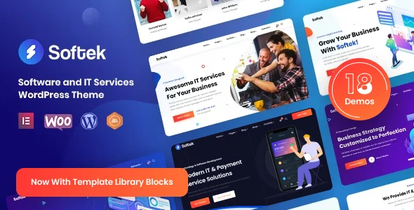 Softek - Software & IT Solutions WordPress Theme WordPress theme homepage layout for a app technology website
