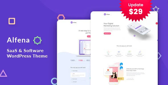 Alfena - SaaS Startup WordPress Theme WordPress theme homepage layout for a agency software website