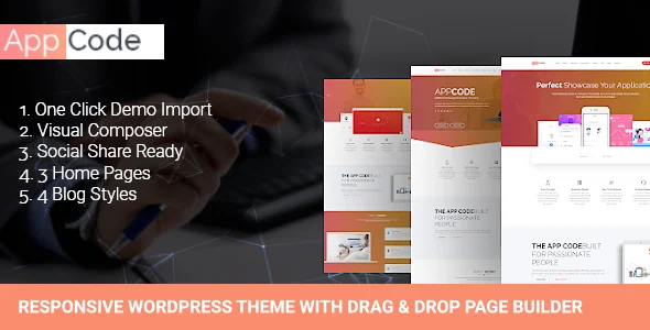 AppCode - Responsive Mobile App WordPress Theme WordPress theme homepage layout for a agency software website