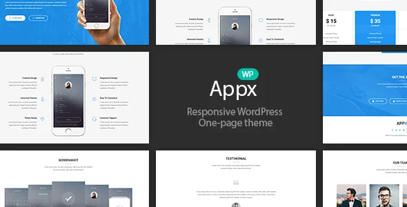 Appx - App Landing Page WordPress Theme WordPress theme homepage layout for a android software website