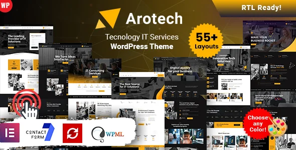 Arotech - Technology IT Services WordPress Theme WordPress theme homepage layout for a agency software website