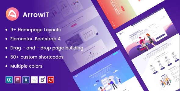 ArrowIT - Technology, Digital Transformation WordPress Theme WordPress theme homepage layout for a app software website