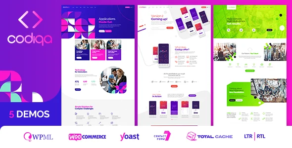 Codiqa - Software & Digital WordPress Theme WordPress theme homepage layout for a advertising agency software website