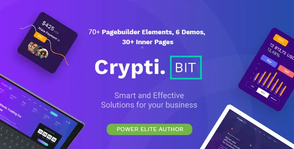 CryptiBIT - Technology, Cryptocurrency, ICO/IEO Landing Page WordPress theme WordPress theme homepage layout for a bitcoin software website