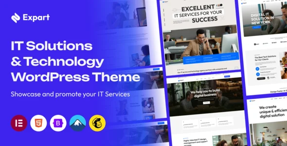 Expart - Technology & IT Solution WordPress Theme WordPress theme homepage layout for a cyber security software website