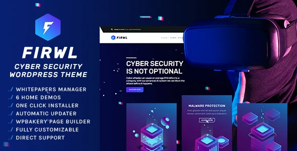 Firwl - Cyber Security WordPress Theme WordPress theme homepage layout for a cyber security software website