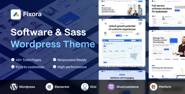 Fixora - SaaS & Startup WordPress Theme WordPress theme homepage layout for a agency software website