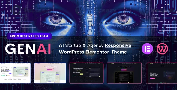 Gen AI - AI Agency & Technology Startup Elementor WordPress Theme WordPress theme homepage layout for a ai software website