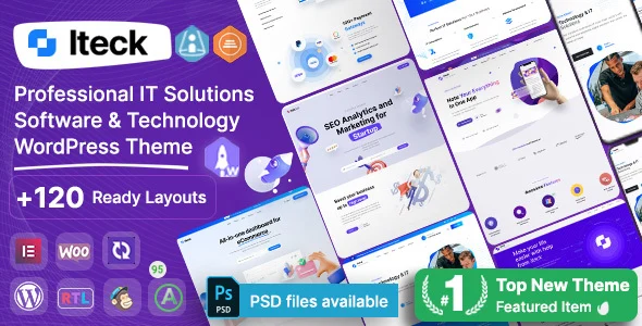 Iteck - Software & Technology Elementor WordPress Theme WordPress theme homepage layout for a agency software website