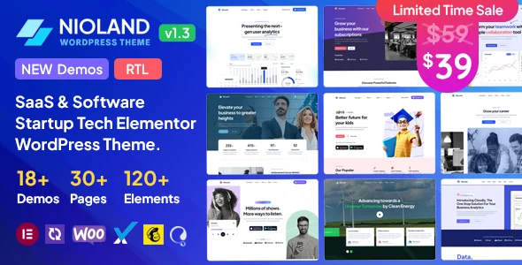 Nioland - SaaS & Software Startup Tech WordPress Theme WordPress theme homepage layout for a ai software website