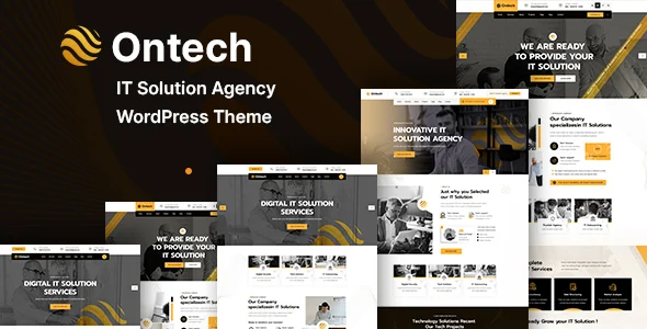 Ontech - IT Solutions Agency WordPress Theme WordPress theme homepage layout for a consulting software website