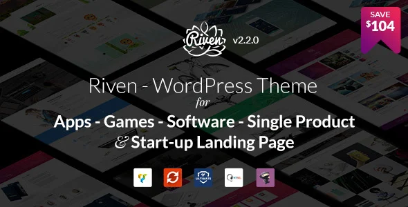 Riven - WordPress Theme for App, Game, Single Product Landing Page WordPress theme homepage layout for a app landing software website