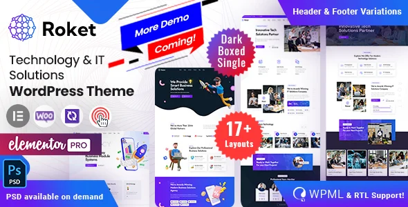 Roket - IT Technology WordPress WordPress theme homepage layout for a agency software website