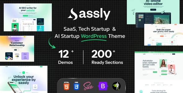 Sassly | SaaS, AI & Tech Startup Theme WordPress theme homepage layout for a ai startup software website