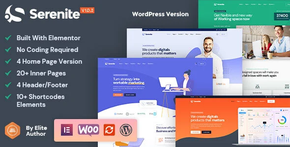 Serenite - Startup & SaaS WordPress Theme WordPress theme homepage layout for a app software website