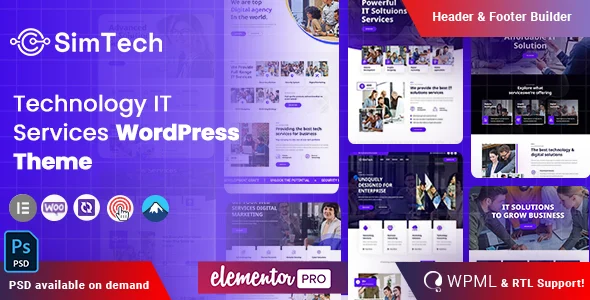 Simtech - Technology IT WordPress Theme WordPress theme homepage layout for a agency software website