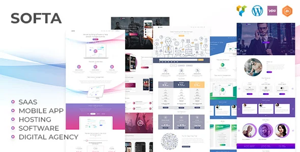 Softa - SaaS, Software & WebApp WordPress Theme WordPress theme homepage layout for a app software website