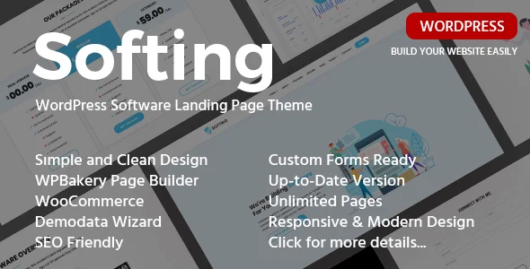 Softing - Software Landing Page WordPress Theme WordPress theme homepage layout for a agency software website