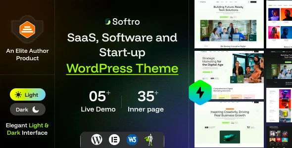 Softro - SaaS, Software and Startup WordPress Theme WordPress theme homepage layout for a app landing software website