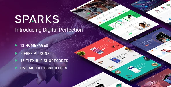 Sparks - App Development WordPress Theme WordPress theme homepage layout for a app software website