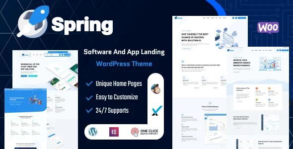 Spring – Software and App Landing WordPress Theme WordPress theme homepage layout for a app software website