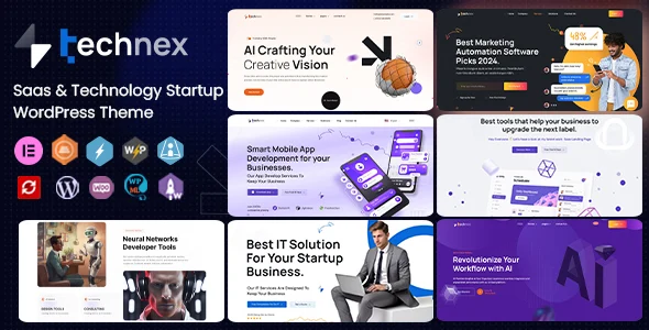 Technex - Elementor Technology & Software WordPress Theme WordPress theme homepage layout for a agency software website