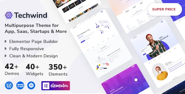 Techwind - Multipurpose Landing Page WordPress Theme WordPress theme homepage layout for a app software website