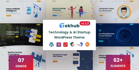 Tekhub - Technology & AI Startup WordPress Theme WordPress theme homepage layout for a ai software website