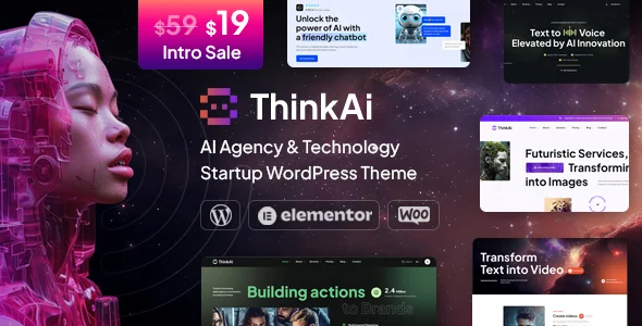 Think AI - AI Startup & Technology WordPress Theme WordPress theme homepage layout for a ai software website