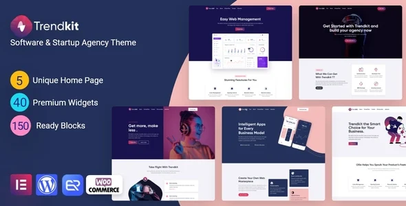 Trendkit -  Saas & Software Service WordPress Theme WordPress theme homepage layout for a agency software website