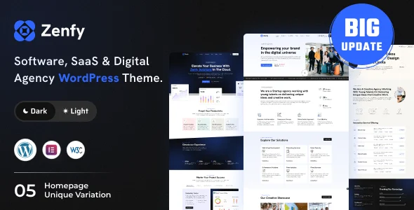 Zenfy - Software, SaaS & Digital Agency WordPress Theme WordPress theme homepage layout for a agency software website