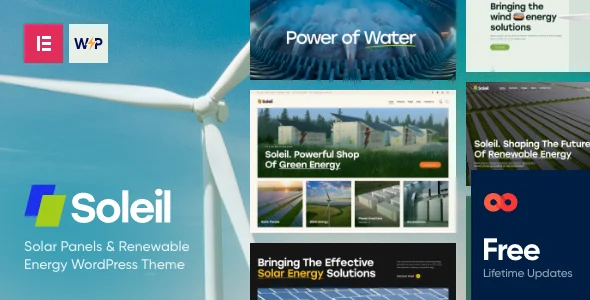 Soleil - Solar Panels WordPress Theme + Online Store WordPress theme homepage layout for a alternative power technology website