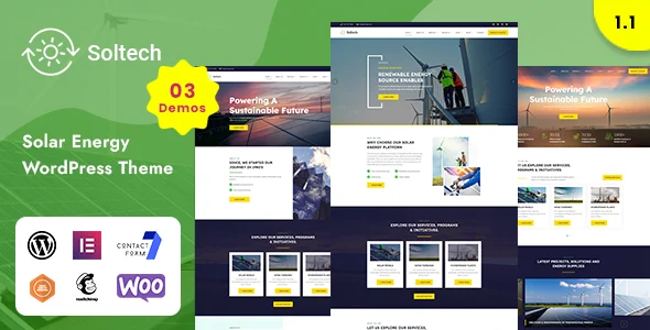 Soltech - Solar Renewable Energy WordPress Theme WordPress theme homepage layout for a alternative energy technology website