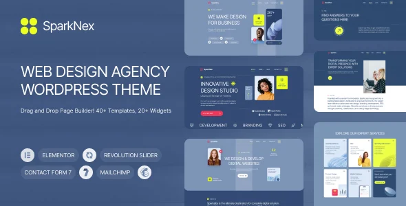 Sparknex - Creative Web Design Agency WordPress Theme WordPress theme homepage layout for a advertising agency technology website
