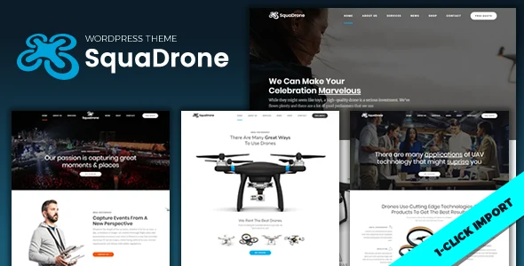 SquaDrone - Drone & UAV Business WordPress Theme WordPress theme homepage layout for a aerial technology website