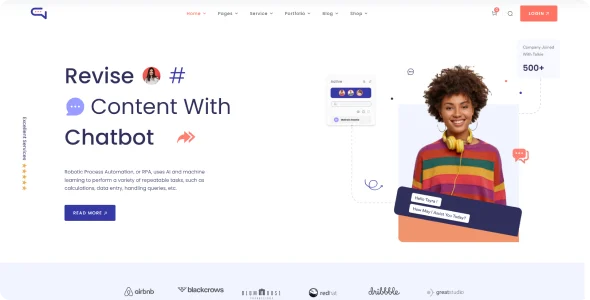 Talkie - Modern Chatbot & Tech Startup WordPress Theme WordPress theme homepage layout for a ai chatbot technology website