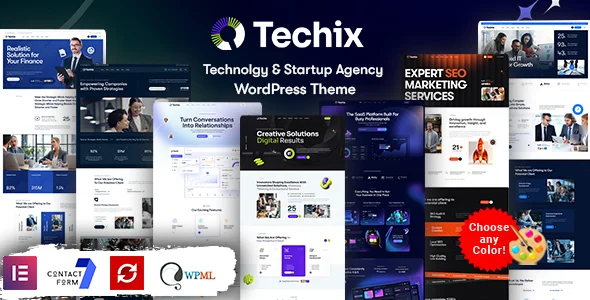 Techix - Startup Agency WordPress WordPress theme homepage layout for a agency technology website