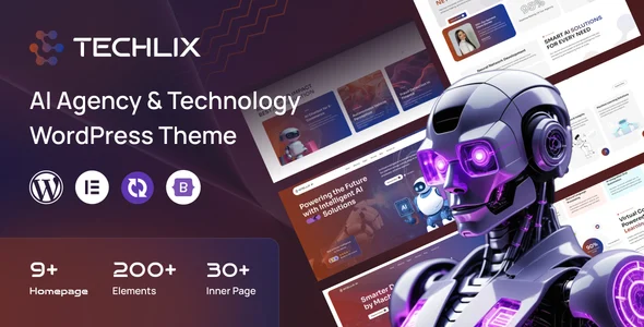 Techlix - AI Agency & Startup WordPress Theme WordPress theme homepage layout for a ai technology website
