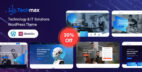 Techmax - IT Solutions & Technology WordPress Theme WordPress theme homepage layout for a agency technology website