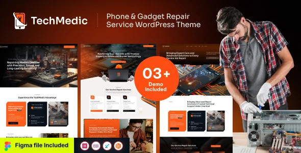 Techmedic - Phone & Gadget Repair WordPress Theme WordPress theme homepage layout for a appliance repair technology website