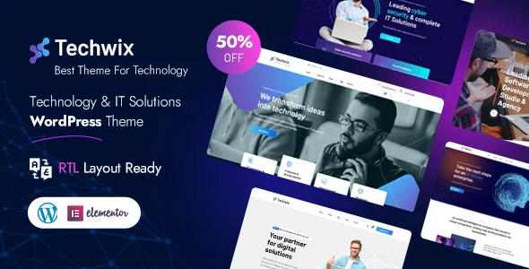 Techwix - Technology & IT Solutions WordPress Theme WordPress theme homepage layout for a agency technology website