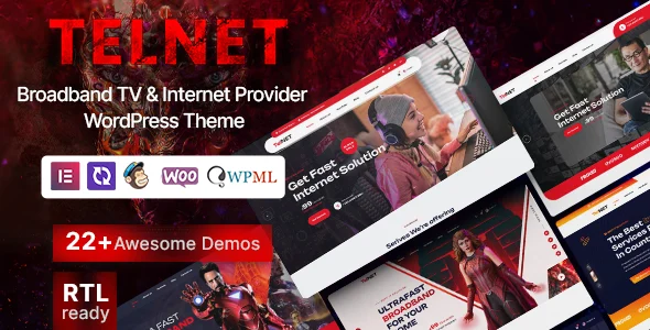 Telnet - Broadband TV & Internet Provider WordPress Theme WordPress theme homepage layout for a broadband technology website