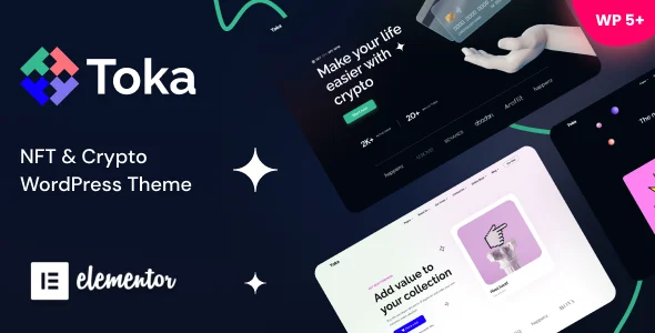 Toka - NFT & Crypto WordPress Theme WordPress theme homepage layout for a bitcoin technology website