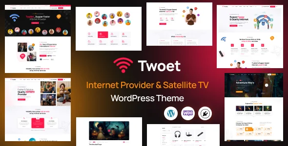 Twoet – Internet Provider & Satellite WordPress Theme WordPress theme homepage layout for a broadband technology website