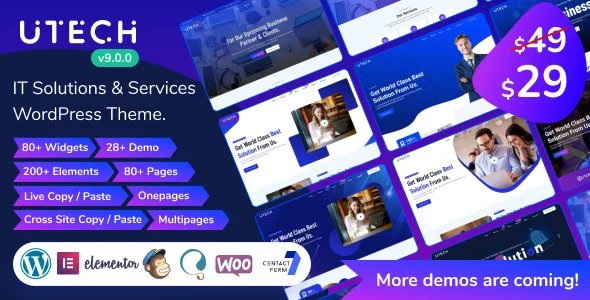 uTech - IT Solutions Services WordPress Theme WordPress theme homepage layout for a agency technology website