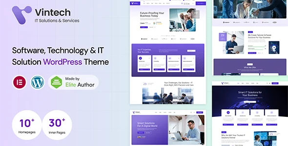 Vintech - Technology & IT Solutions WordPress Theme WordPress theme homepage layout for a agency technology website