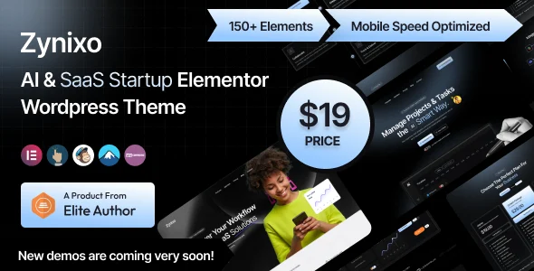 Zynixo - Startup & SaaS Technology Elementor WordPress Theme WordPress theme homepage layout for a ai startup theme technology website