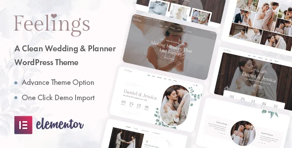 Feelings - Wedding & Planner WordPress Theme WordPress theme homepage layout for a bride wedding website